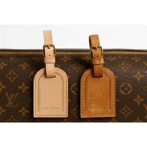 Preowned Authentic Louis Vuitton Vachetta Leather Luggage Tag & Strap Set of 2